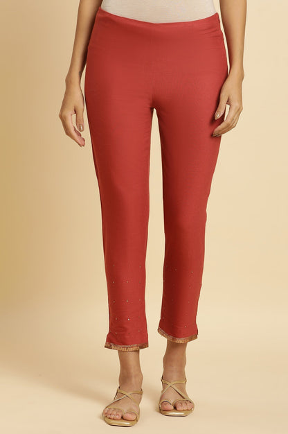 W for Woman Red Sequins A-line Kurta and Slim Pant Set