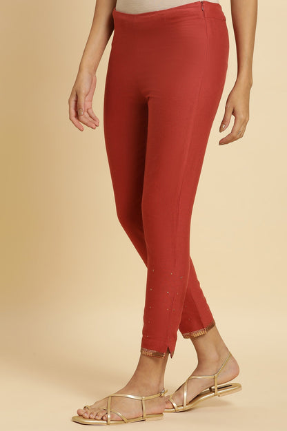W for Woman Red Geometric Printed American Crepe Straight Kurta with Slim Pant Set