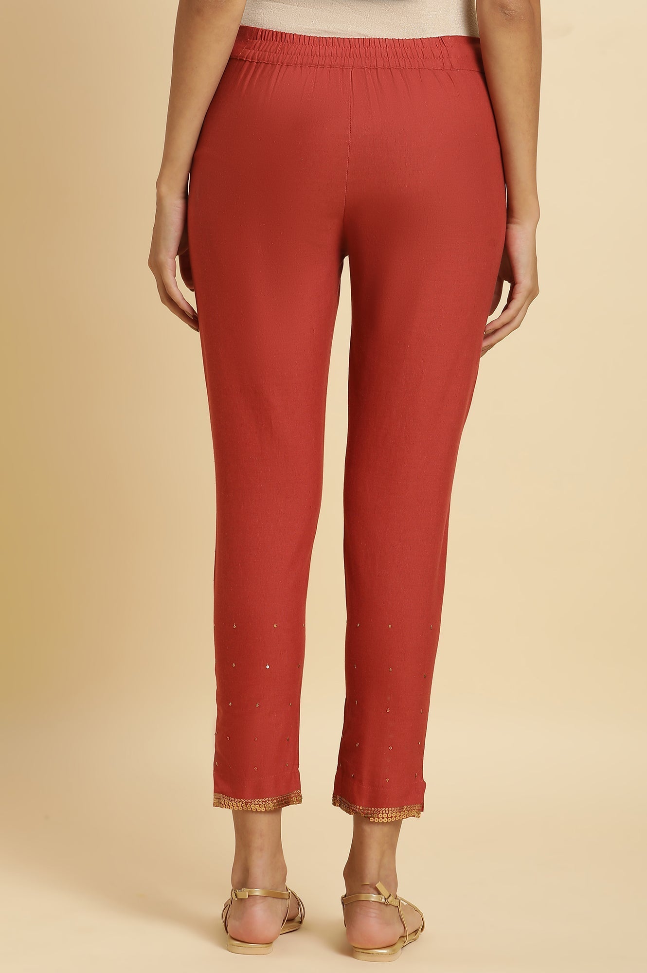 W for Woman Red Sequins A-line Kurta and Slim Pant Set