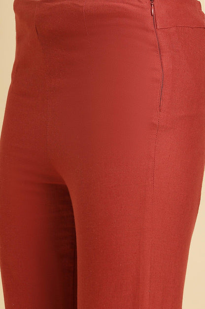 W for Woman Rust Red Embellished Solid Slim Pants