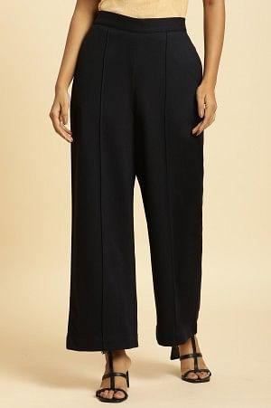 W for Woman Navy Blue Pin Tuck Trouser Pants