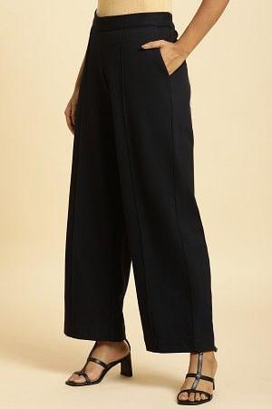 W for Woman Navy Blue Pin Tuck Trouser Pants