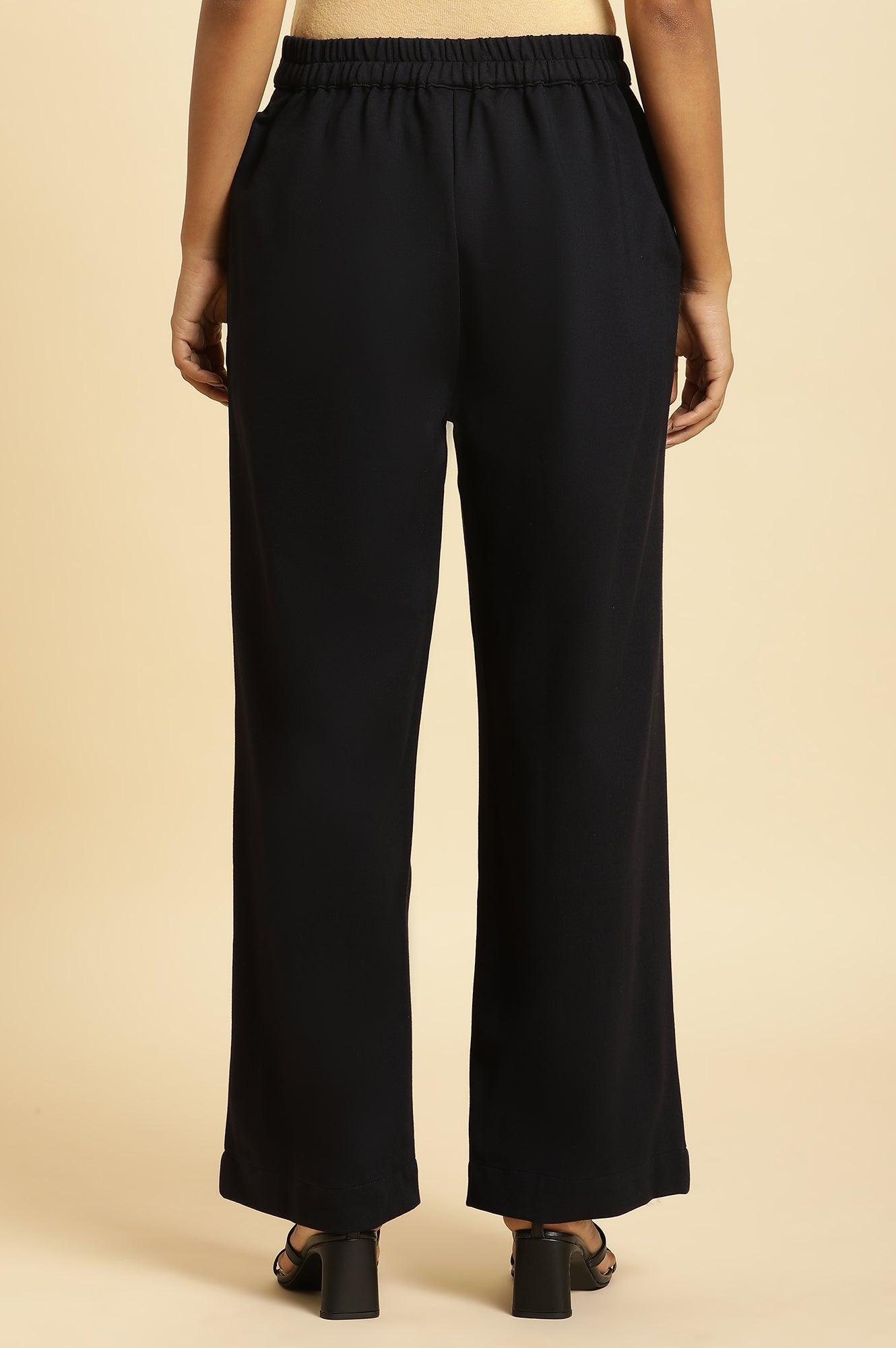 W for Woman Navy Blue Pin Tuck Trouser Pants