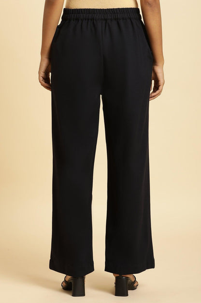 W for Woman Navy Blue Pin Tuck Trouser Pants