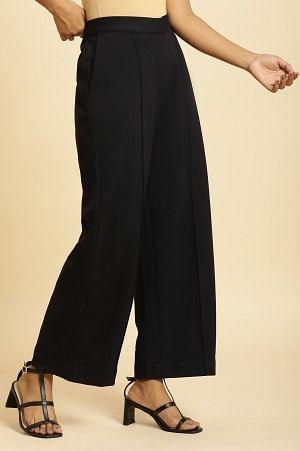 W for Woman Navy Blue Pin Tuck Trouser Pants