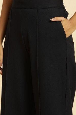 W for Woman Navy Blue Pin Tuck Trouser Pants