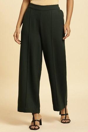 W for Woman Green Pin Tuck Trouser Pants