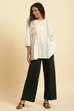 W for Woman Green Pin Tuck Trouser Pants