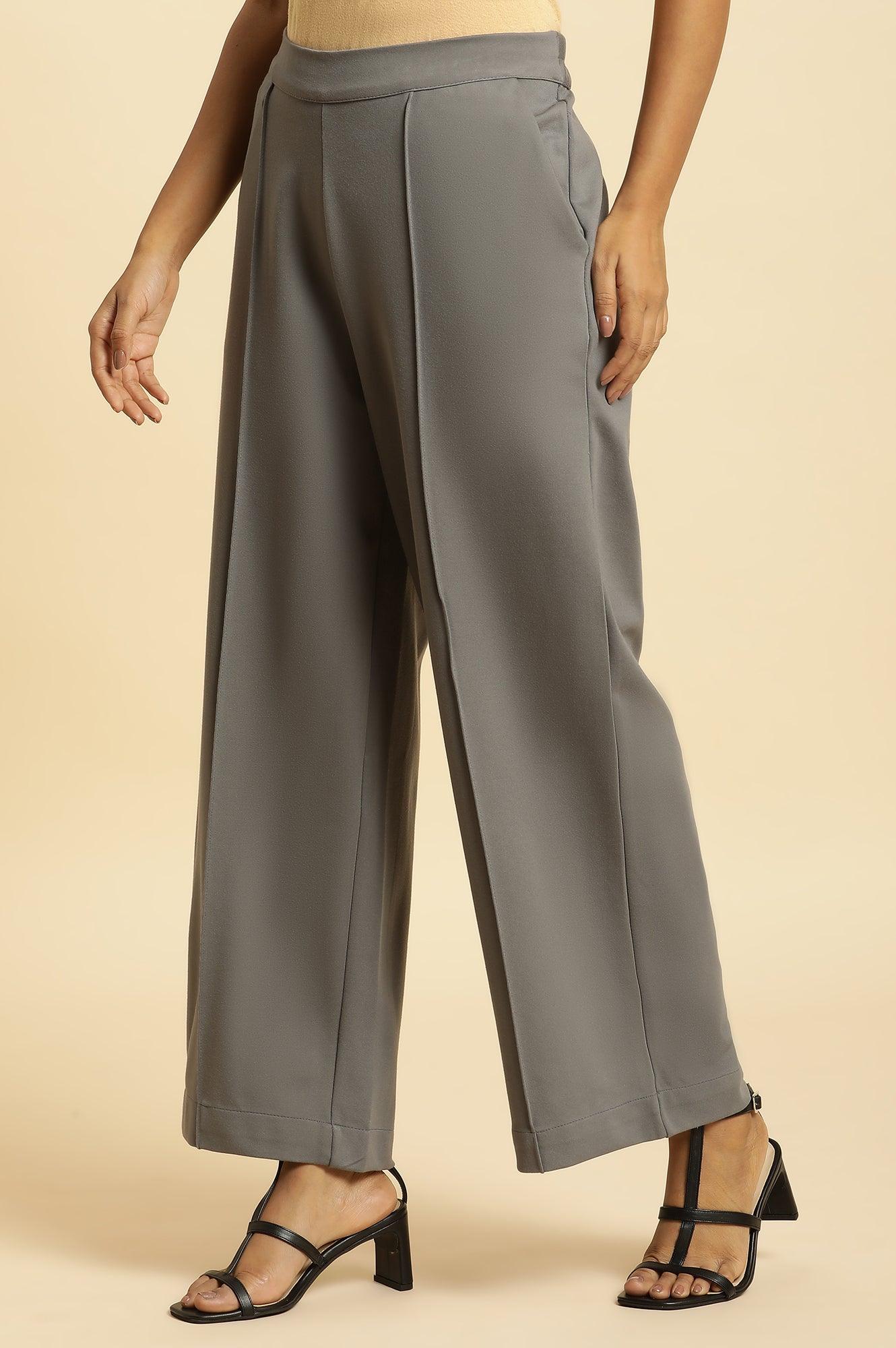 W for Woman Grey Pin Tuck Trouser Pants