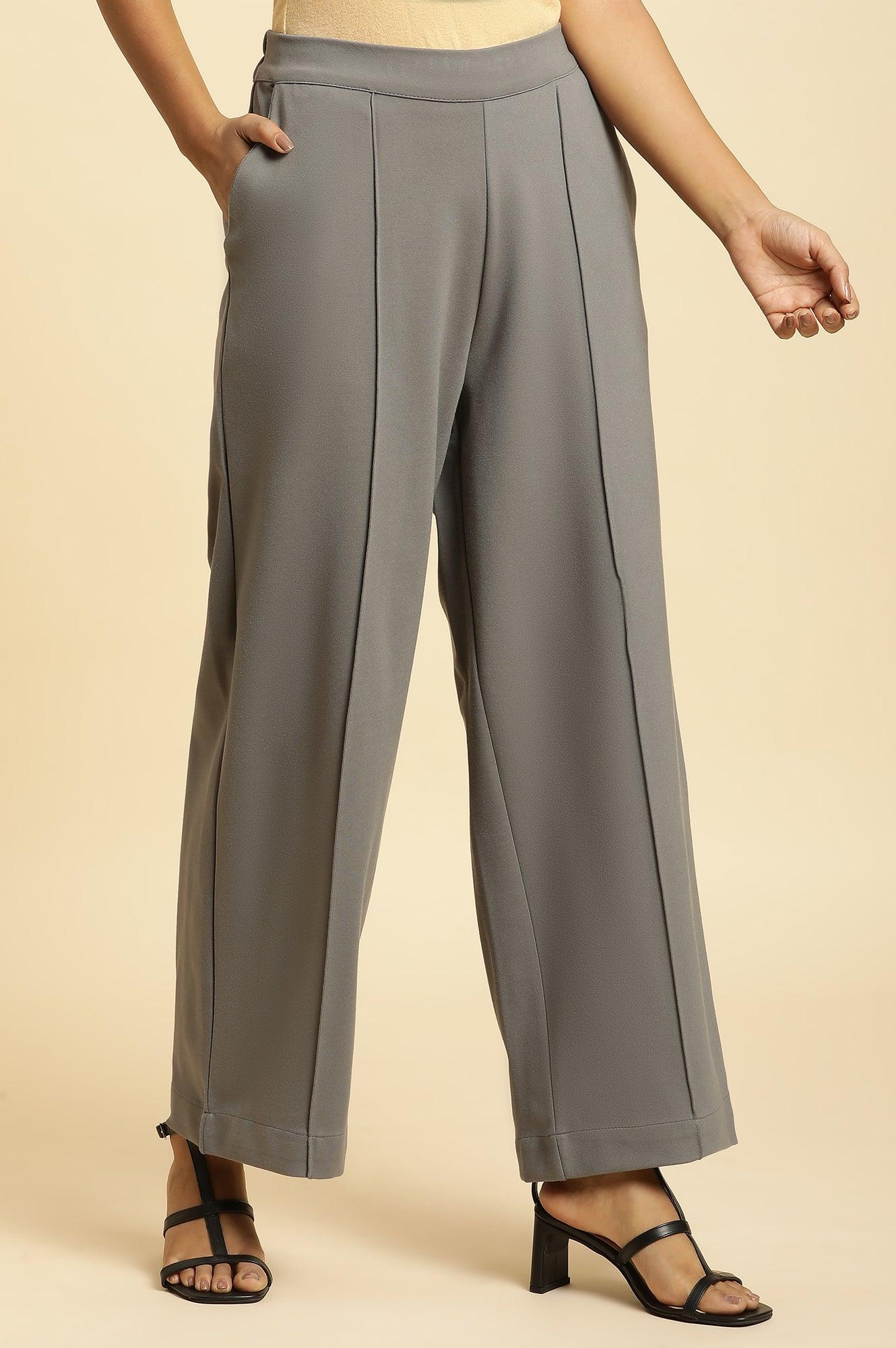 W for Woman Grey Pin Tuck Trouser Pants