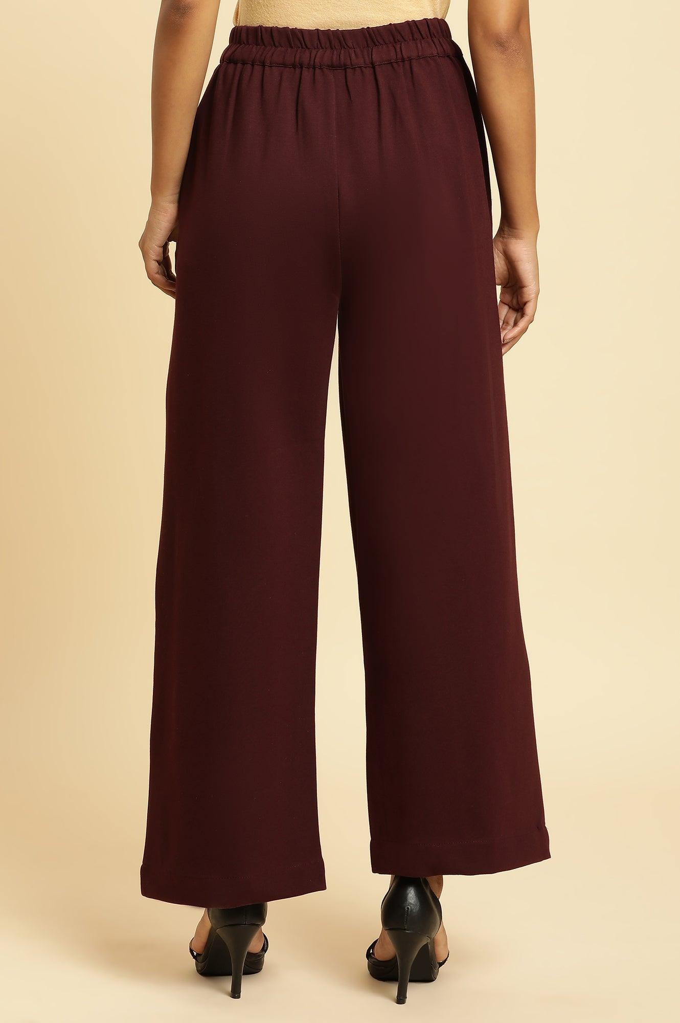 W for Woman Wine Pin Tuck Trouser Pants