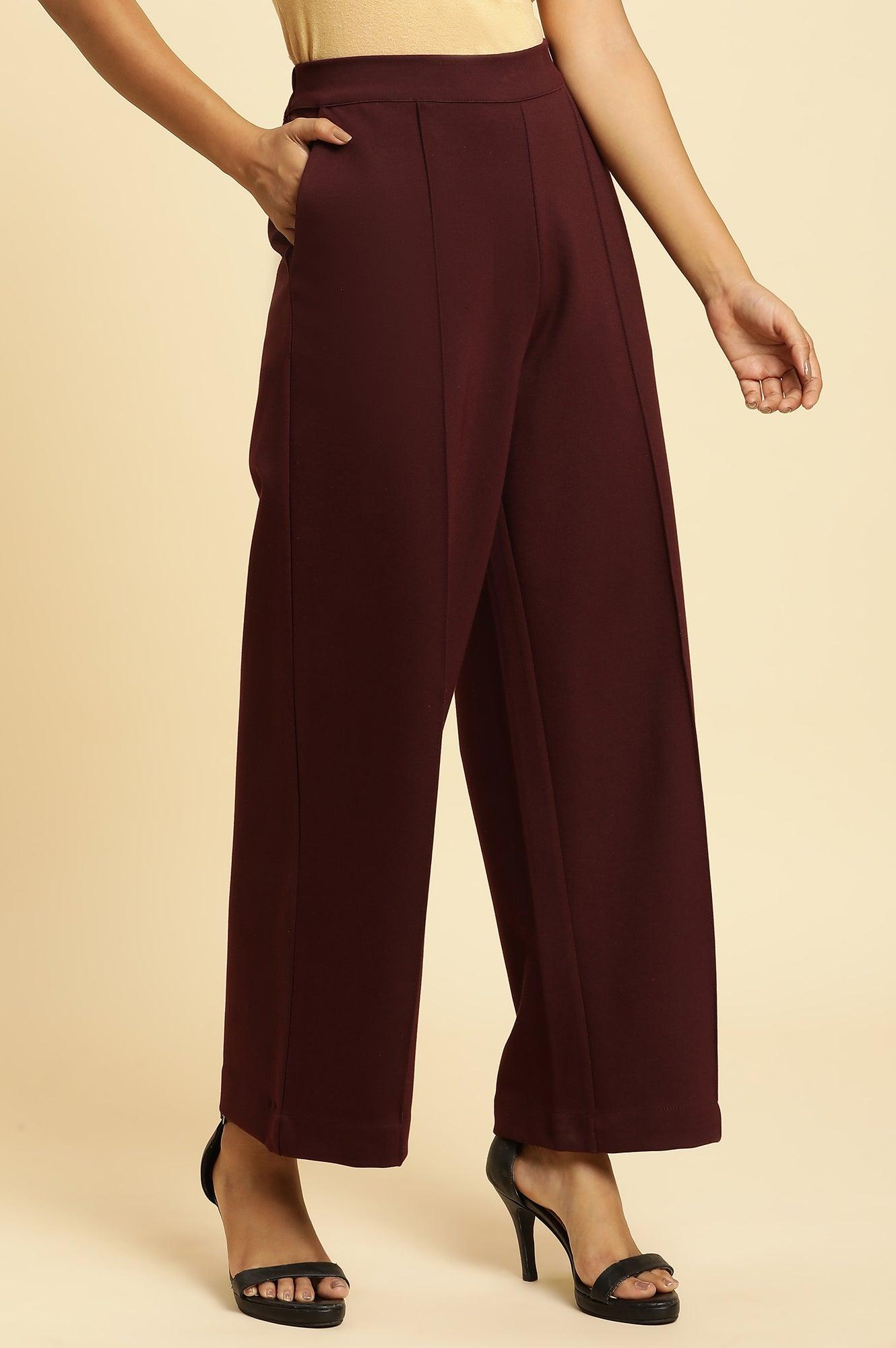 W for Woman Wine Pin Tuck Trouser Pants