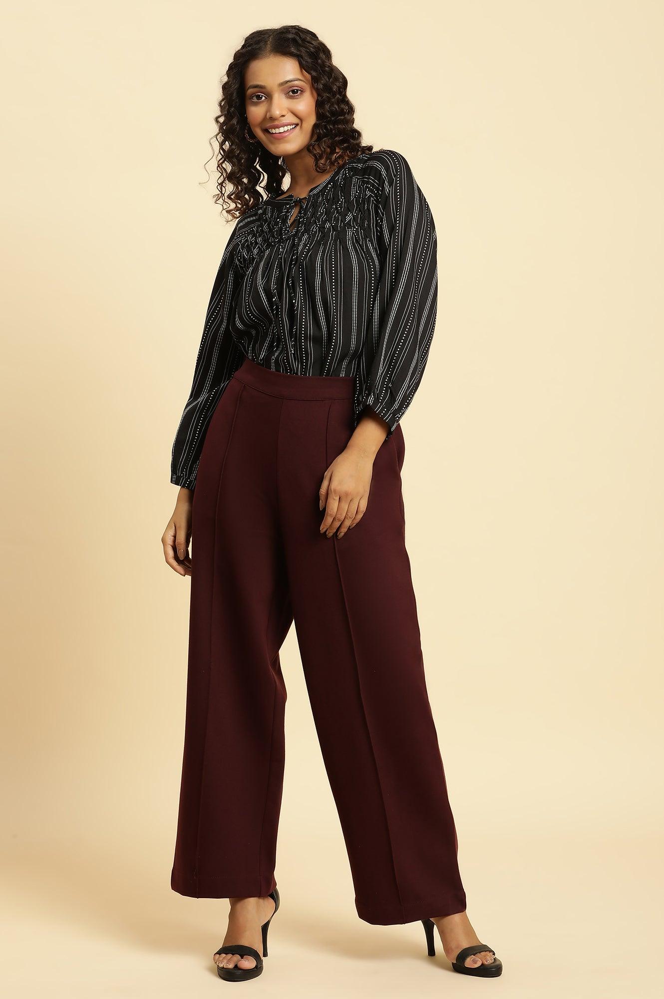 W for Woman Wine Pin Tuck Trouser Pants