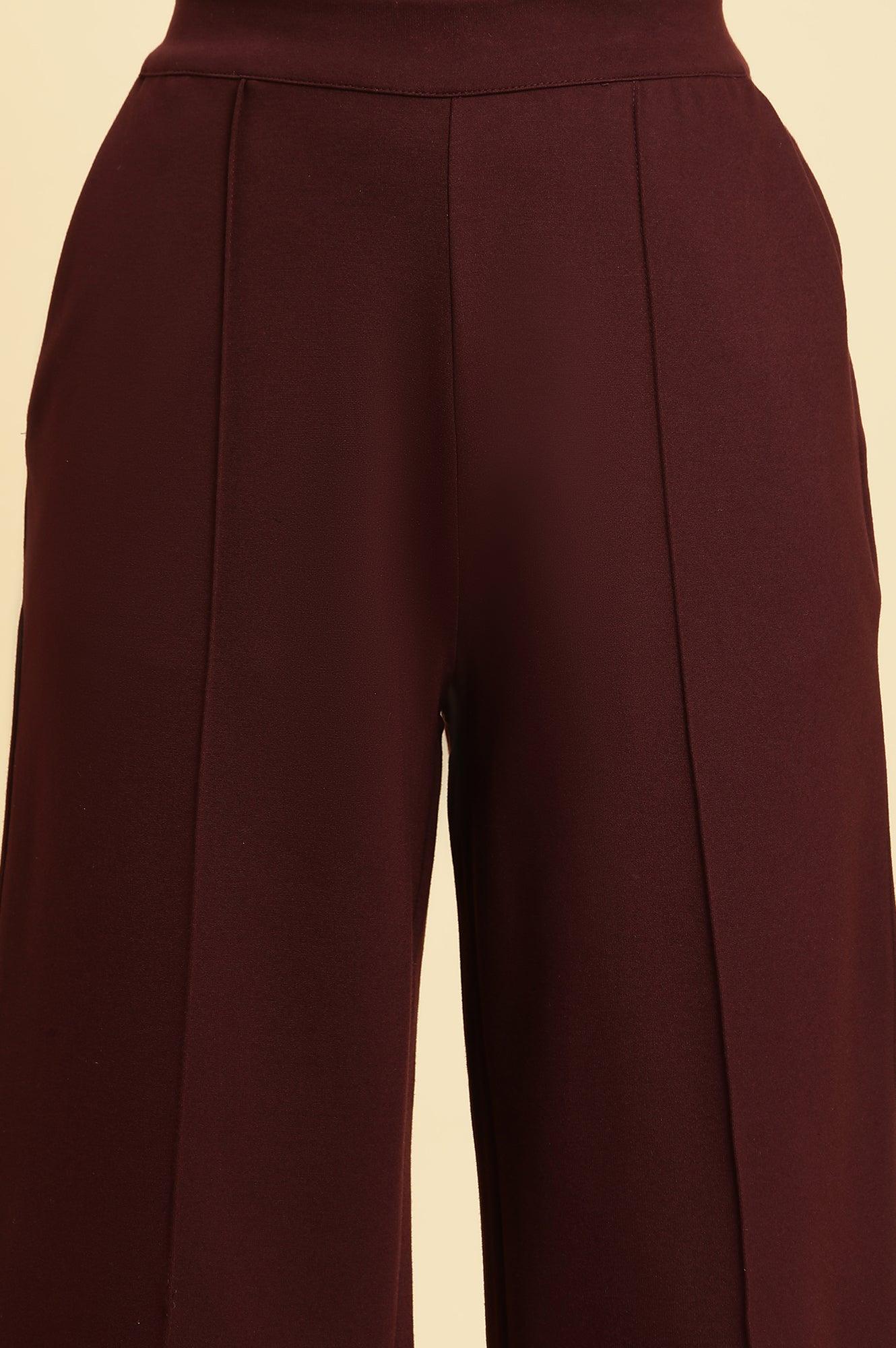 W for Woman Wine Pin Tuck Trouser Pants