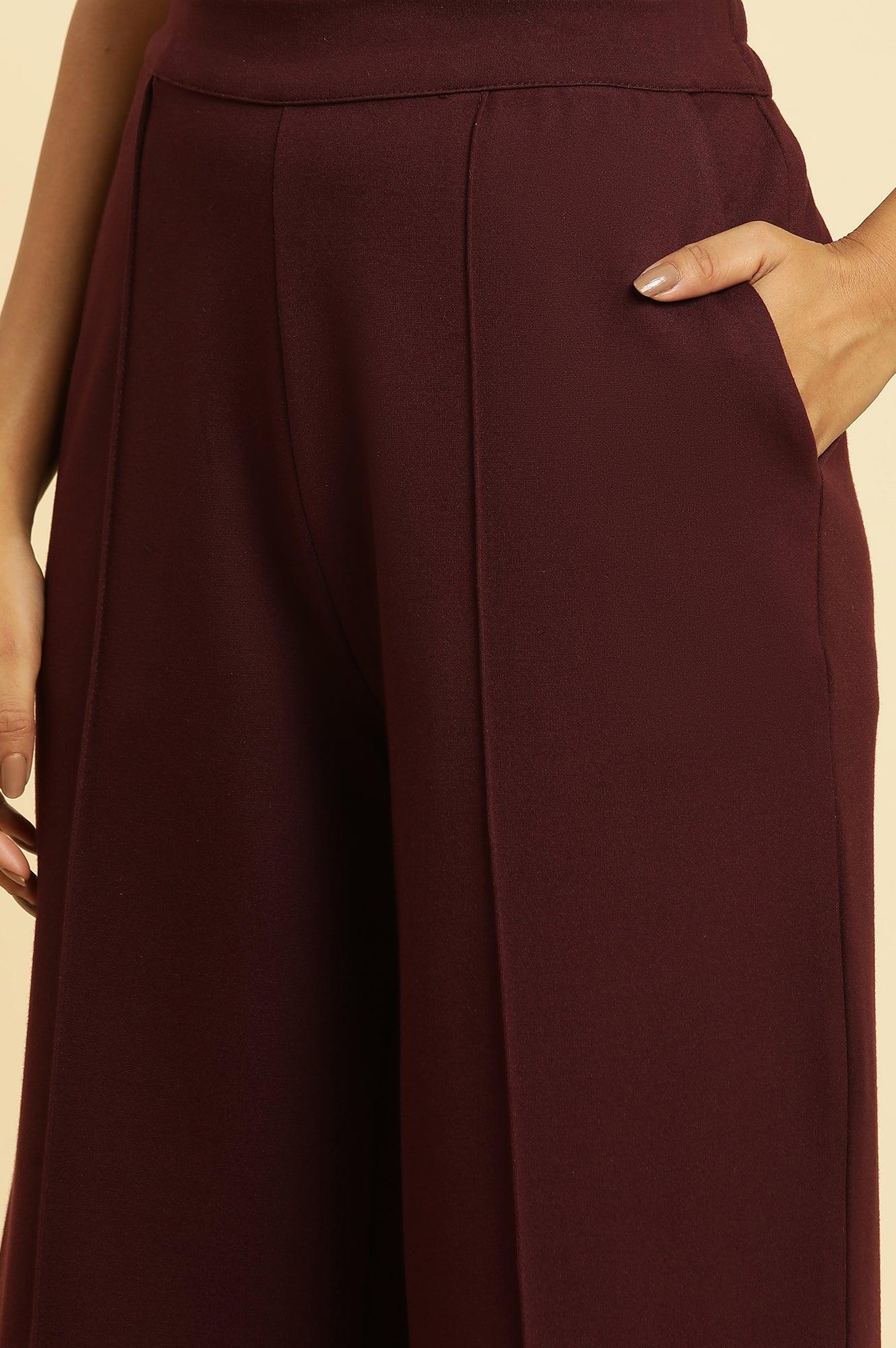 W for Woman Wine Pin Tuck Trouser Pants