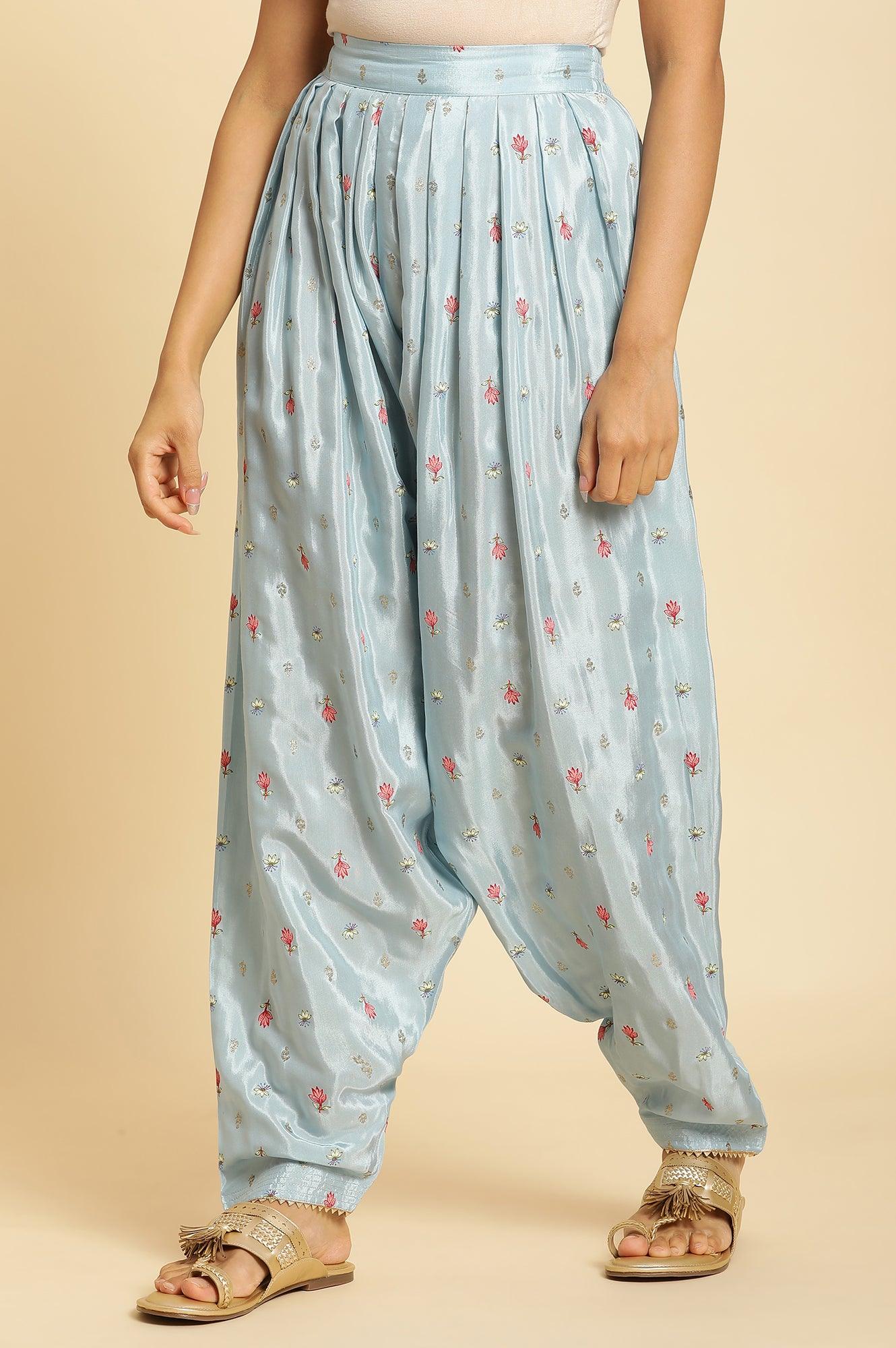 W for Woman Sky Blue Floral Printed Salwar Pants
