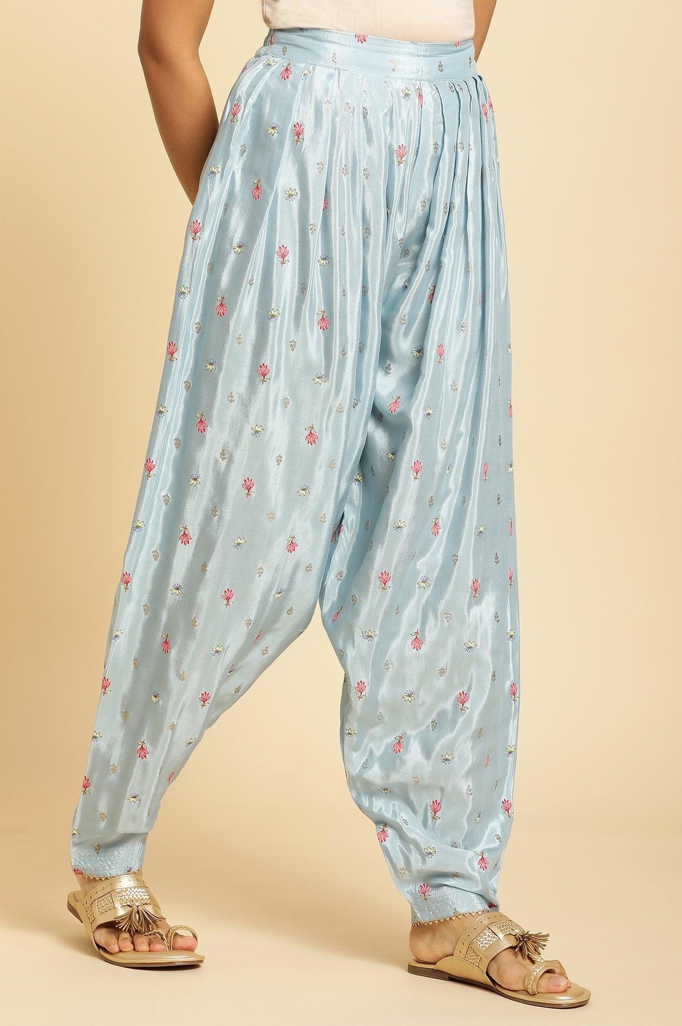 W for Woman Sky Blue Floral Printed Salwar Pants