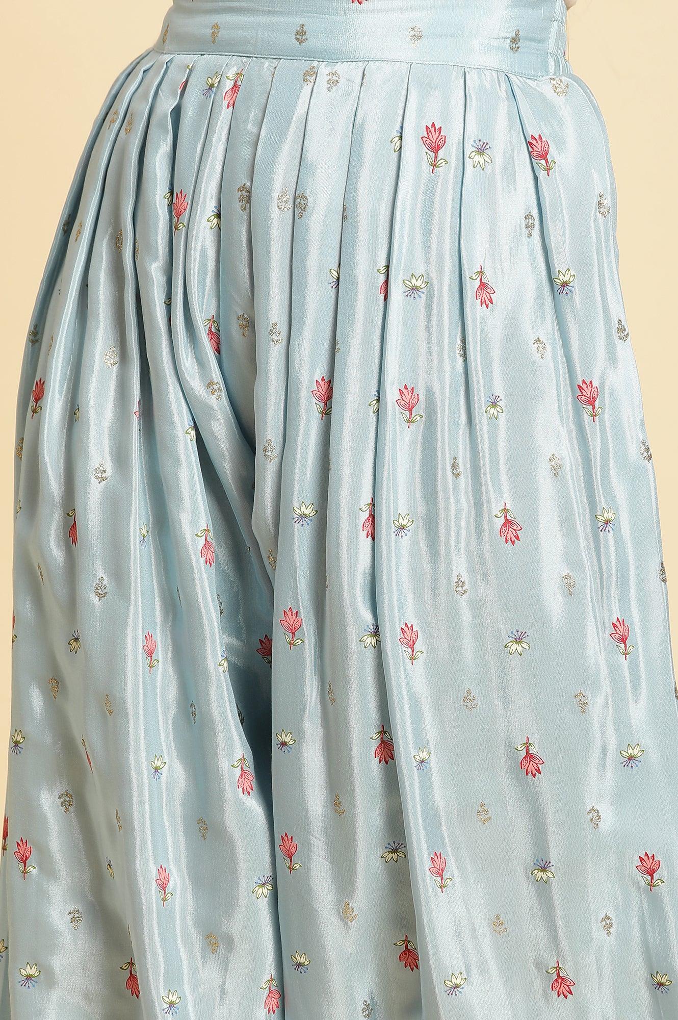 W for Woman Sky Blue Floral Printed Salwar Pants