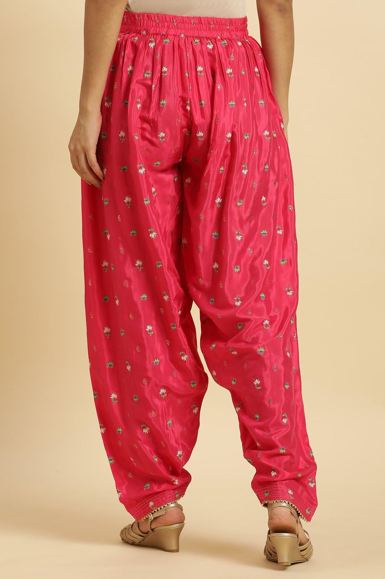 W for Woman Pink Pleated Floral Printed Salwar Pants