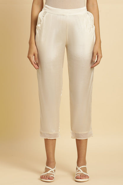 W for Woman Cream Shantung Solid Slim Pants