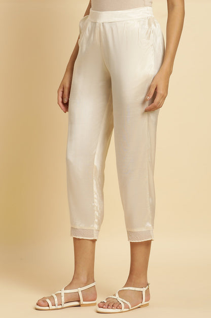W for Woman Cream Shantung Solid Slim Pants