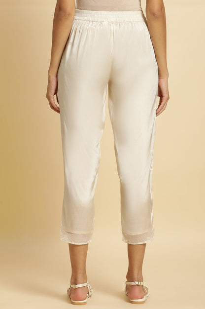 W for Woman Cream Shantung Solid Slim Pants