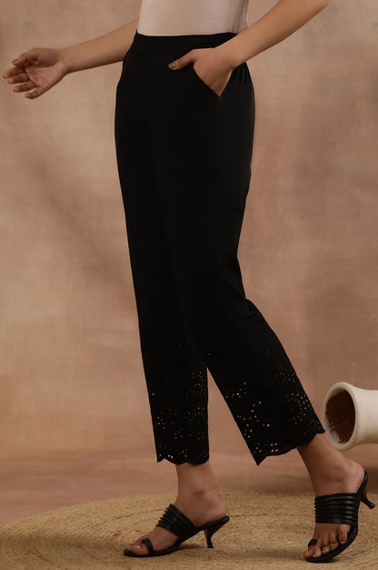 W for Woman Black Schiffli Straight Pants