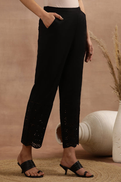 W for Woman Black Schiffli Straight Pants