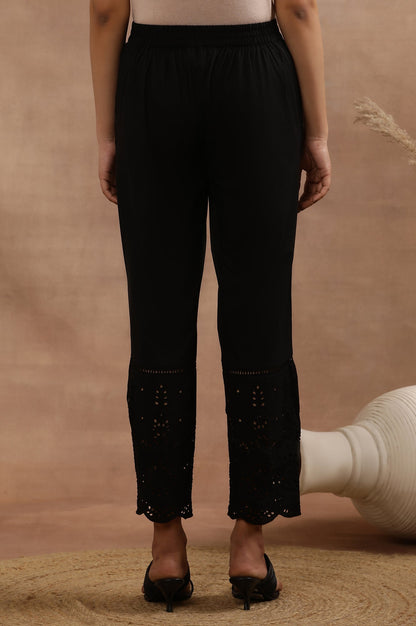 W for Woman Black Schiffli Straight Pants