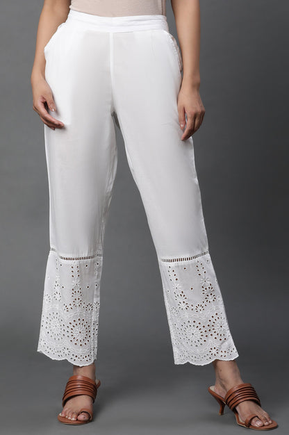 W for Woman White Schiffli Straight Pants
