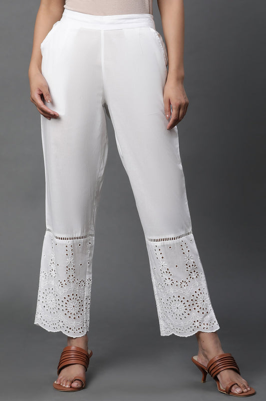 W for Woman White Schiffli Straight Pants