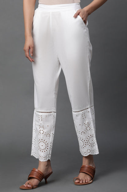 W for Woman White Schiffli Straight Pants