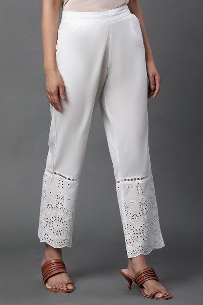W for Woman White Schiffli Straight Pants