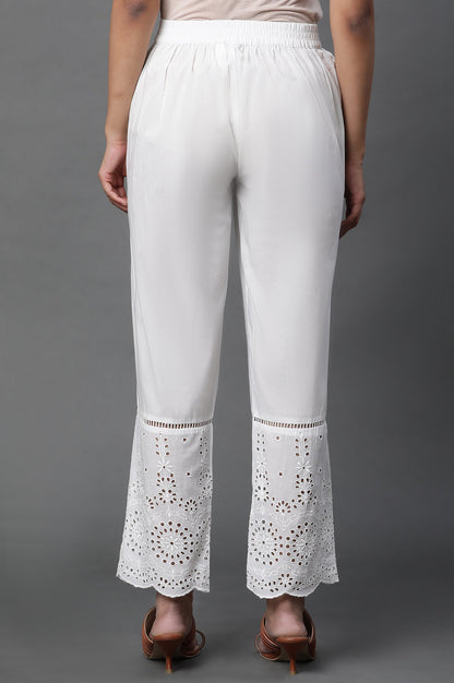 W for Woman White Schiffli Straight Pants