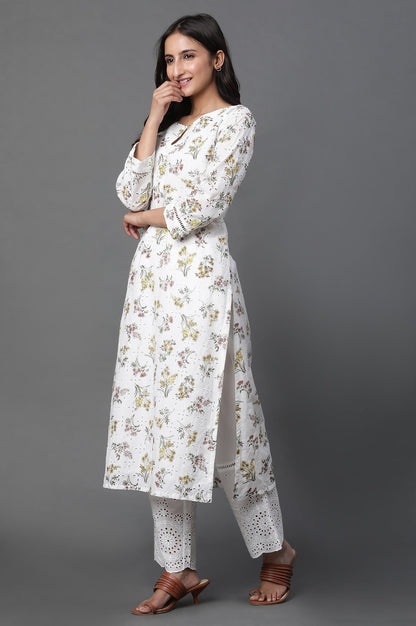 W for Woman White Schiffli Straight Pants