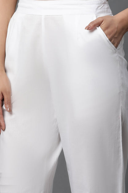 W for Woman White Schiffli Straight Pants