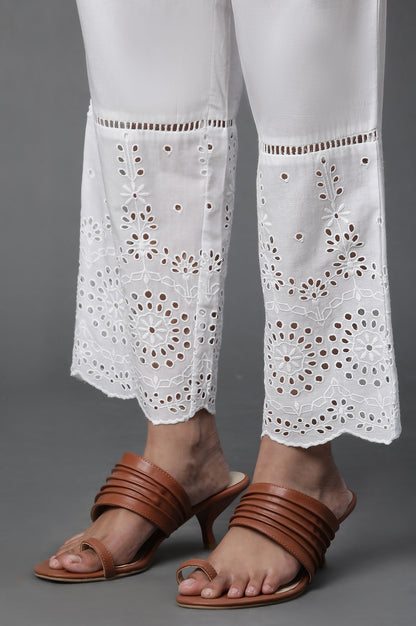 W for Woman White Schiffli Straight Pants