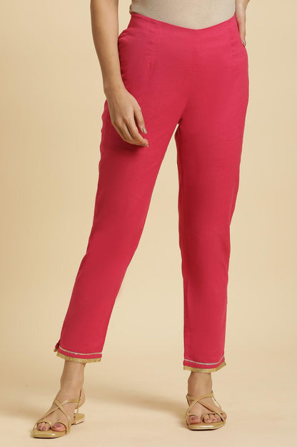 W for Woman Pink Solid Pants with Gota Trim at Hem