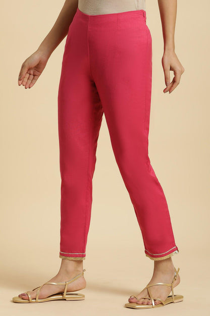 W for Woman Pink Solid Pants with Gota Trim at Hem