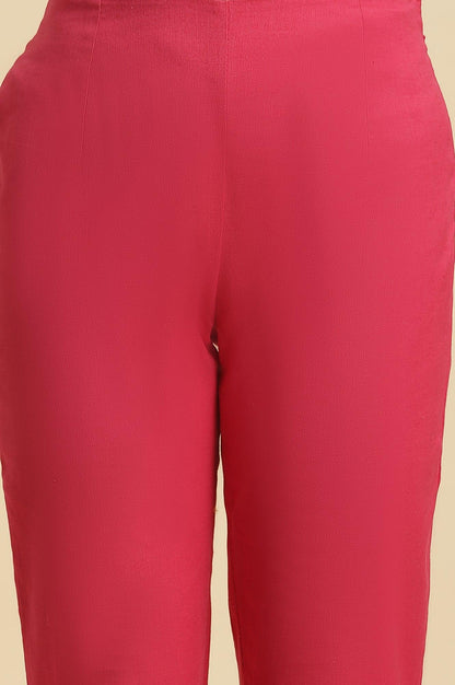 W for Woman Pink Solid Pants with Gota Trim at Hem