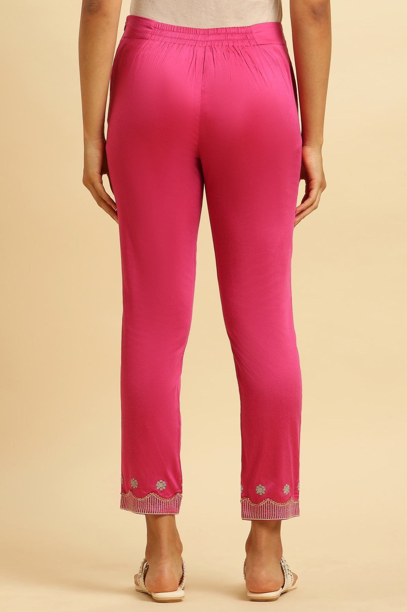W for Woman Pink Slim Pants With Embroidered Hemline