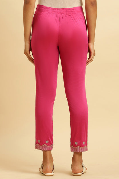 W for Woman Pink Slim Pants With Embroidered Hemline