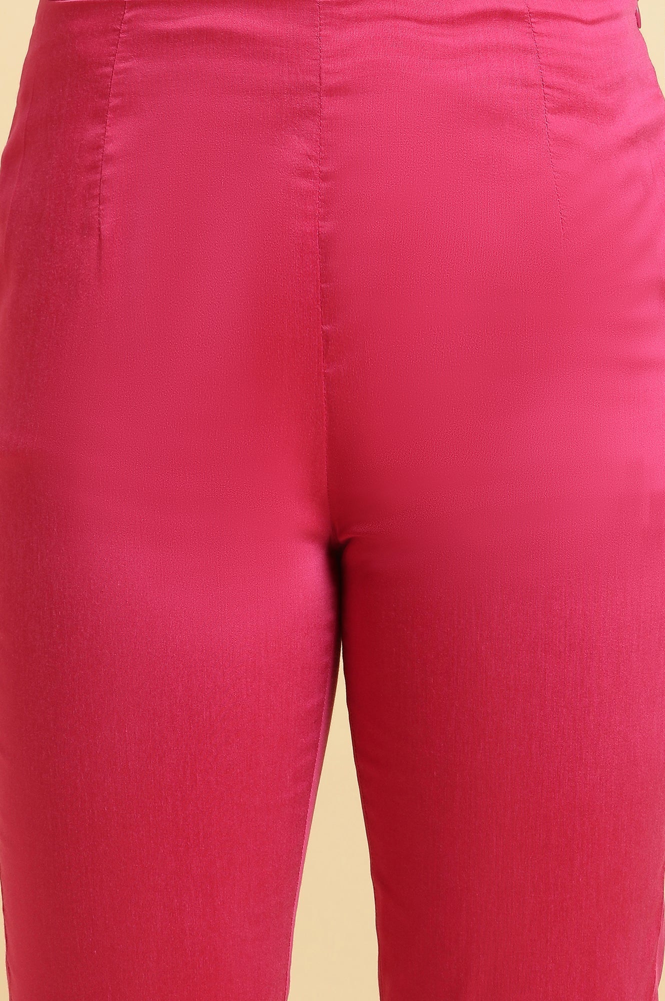 W for Woman Pink Slim Pants With Embroidered Hemline