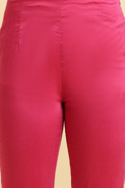 W for Woman Pink Slim Pants With Embroidered Hemline