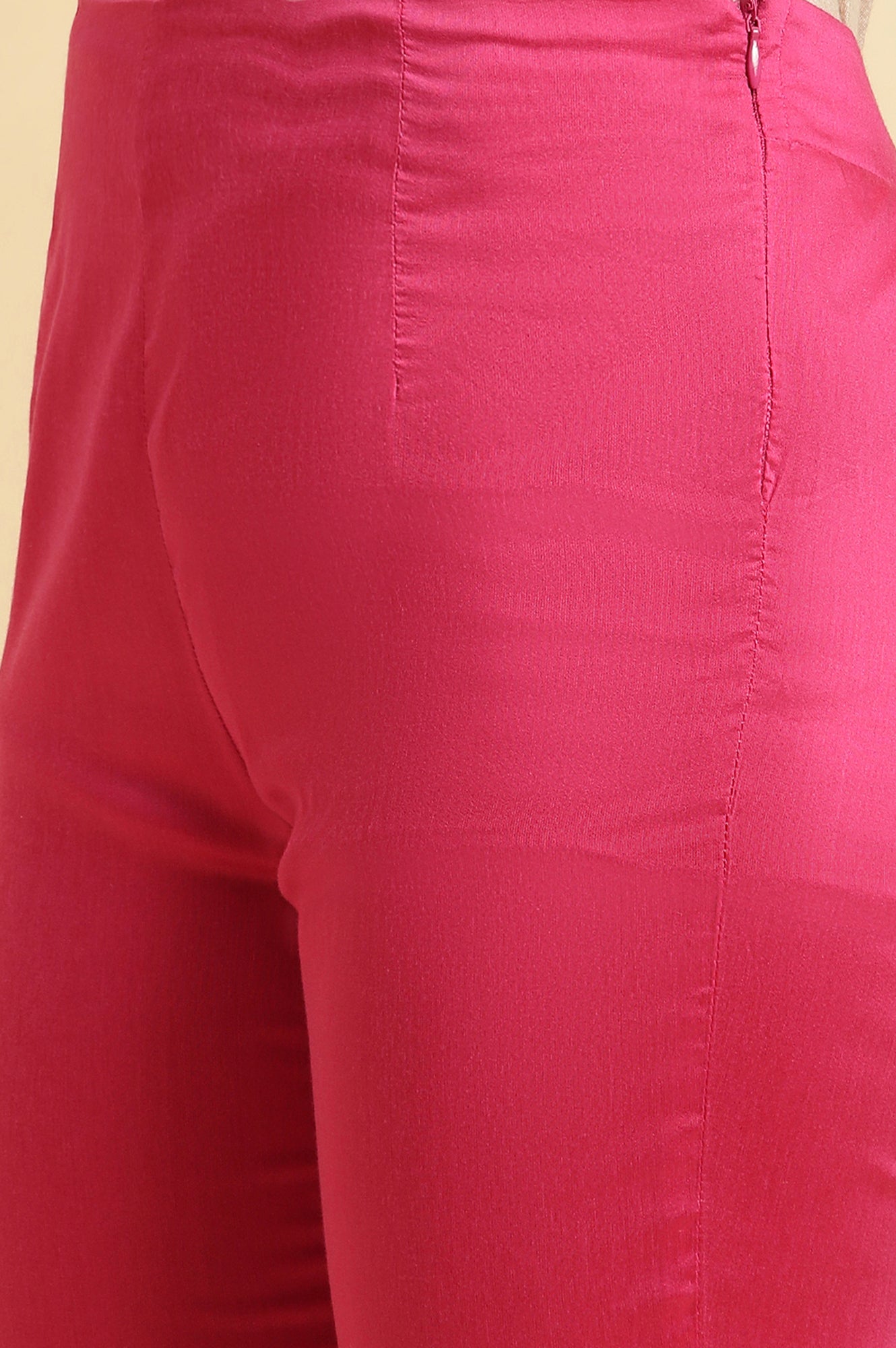 W for Woman Pink Slim Pants With Embroidered Hemline