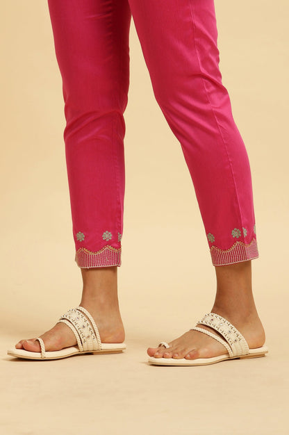W for Woman Pink Slim Pants With Embroidered Hemline