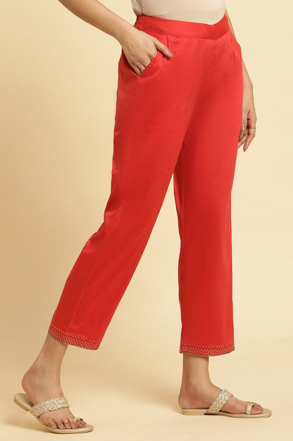 W for Woman Red Straight Pants With Embellished Hemline