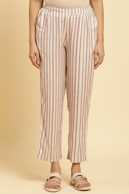 W for Woman Beige Straight Pants With Red Stripes