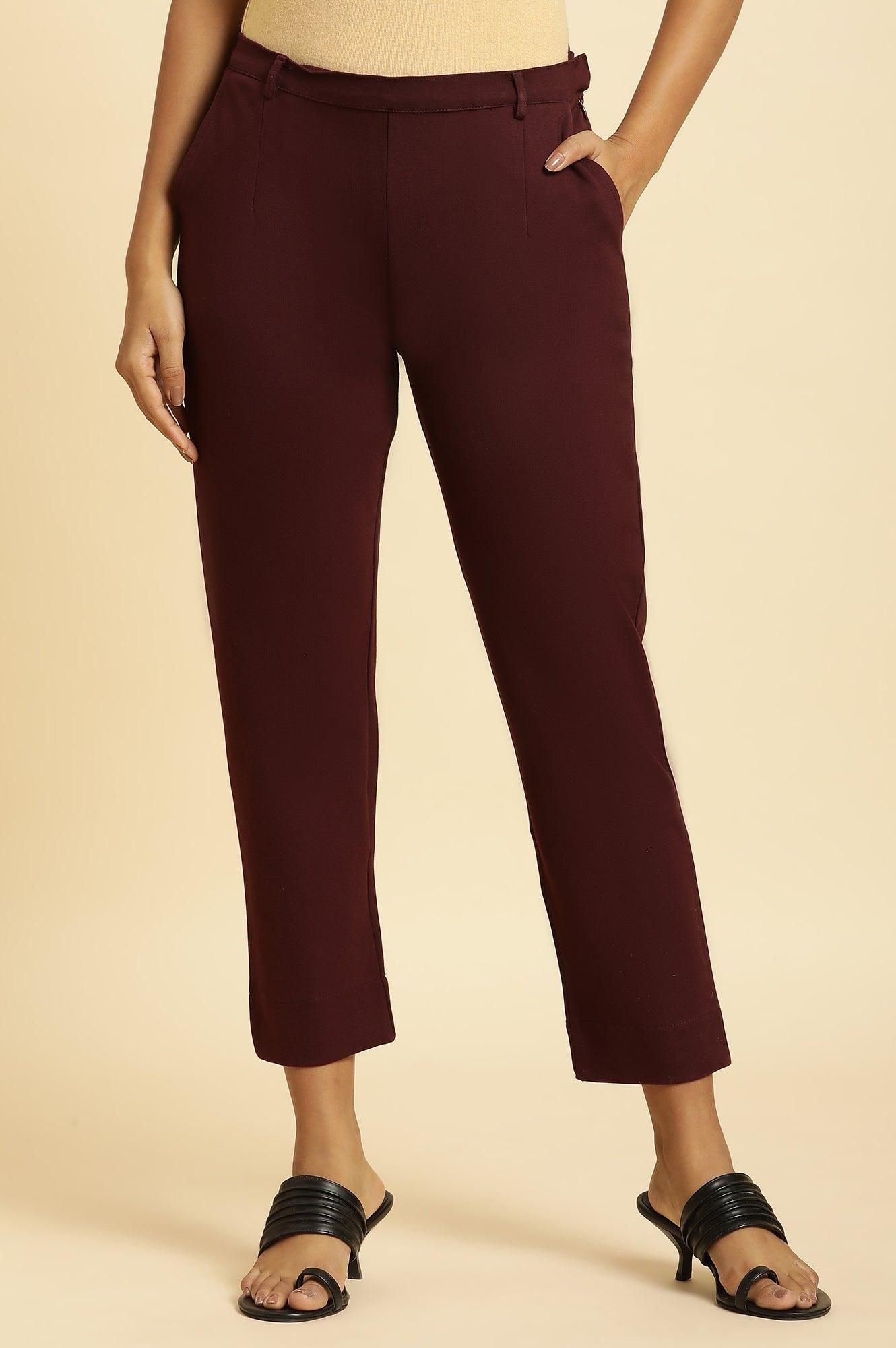 W for Woman Wine Slim Fit Elasticated Western Pants