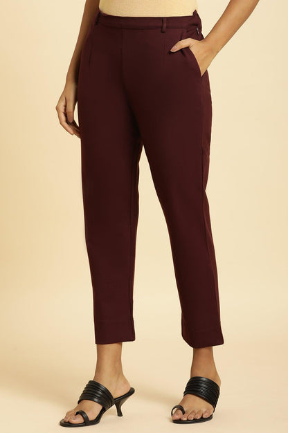 W for Woman Wine Slim Fit Elasticated Western Pants